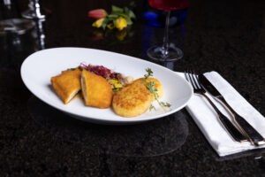 Hähnchenschnitzel mit Macaire-Kartoffel